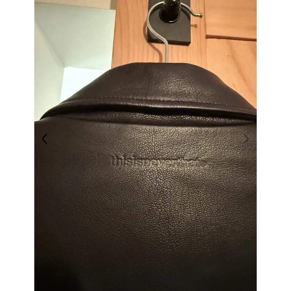 THISISNEVERTHAT MEN'S LEATHER JACKET - SIZE M - BLACK GOAT LEATHER BOMBER STYLE - Picture 4 of 6